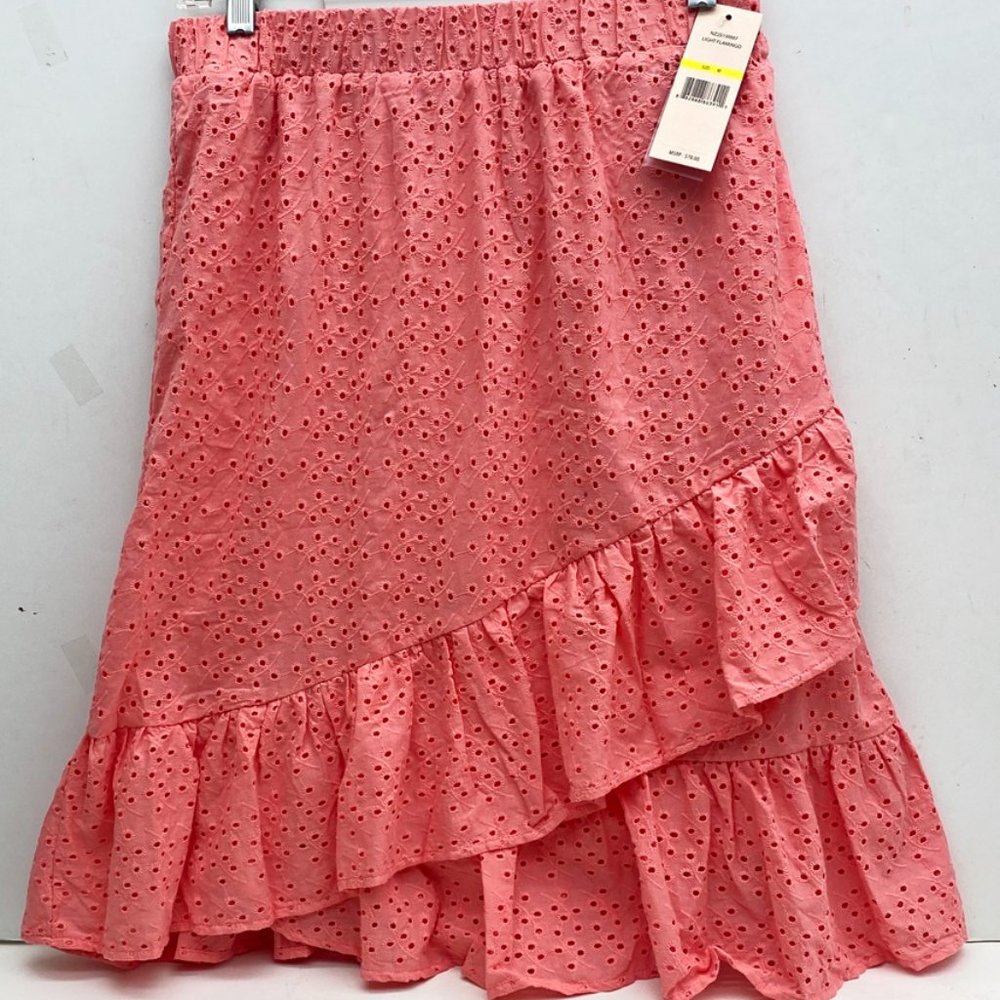Nanette Lepore Womens Ruffle Skirt Light Flamingo Coral 100% Cotton Lined M New
